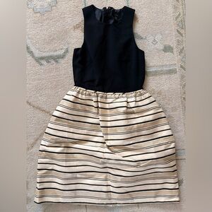 J. Crew Black and Gold Striped Fit and Flare Holiday Dress